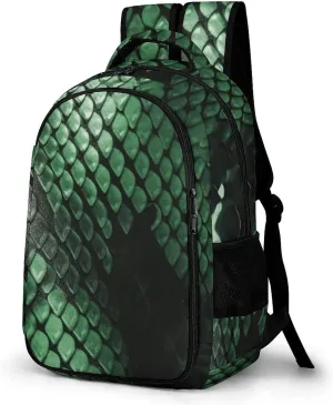 Travel Laptop Backpack Green Snakeskin Computer Backpacks Heavy Duty Backpack Carry on Backpack Large Capacity Water Resistant Computer Bag