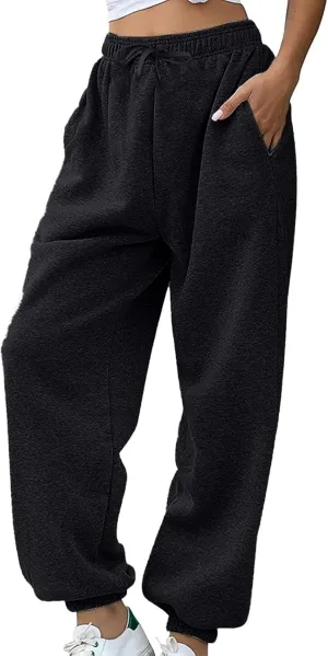 Trendy Womens Wide Leg Baggy Sweatpants with Pocket