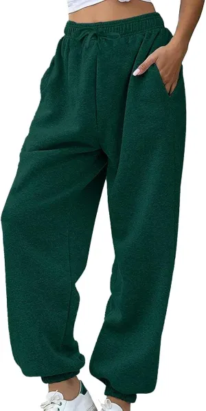 Trendy Womens Wide Leg Baggy Sweatpants with Pocket