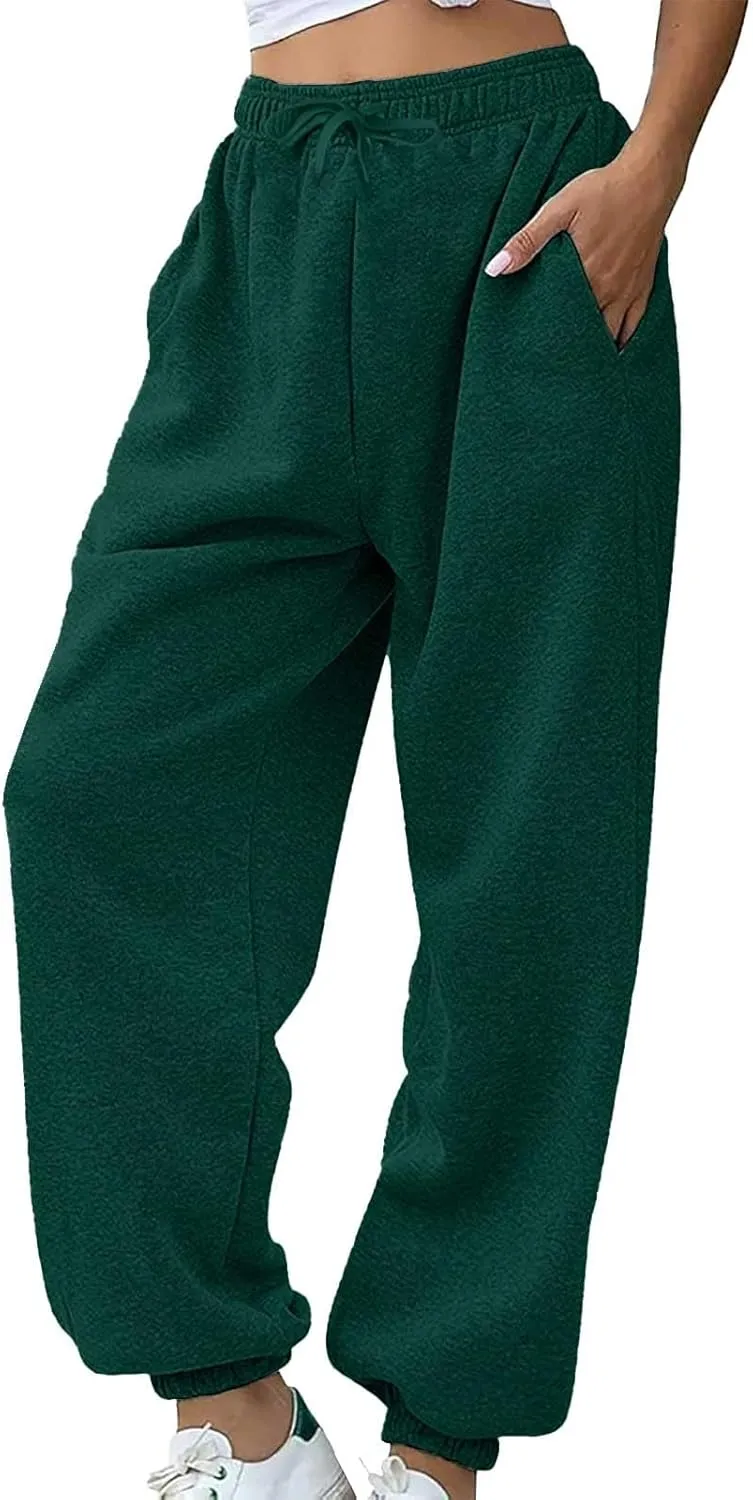 Trendy Womens Wide Leg Baggy Sweatpants with Pocket