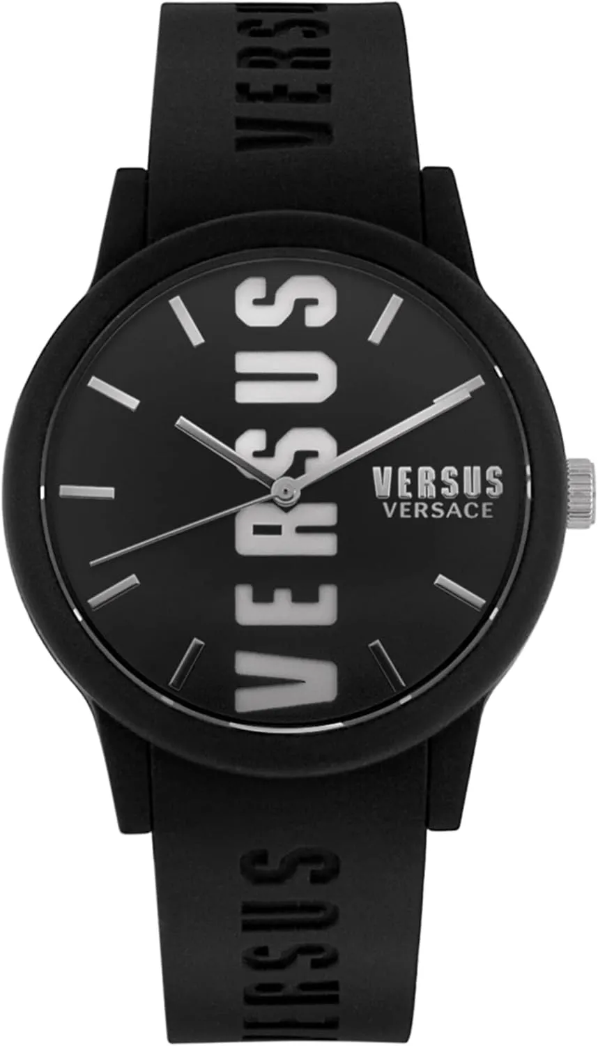 Versus Versace Mens Barbes Fashion Watch with Versus Branding. Adjustable Water-Proof Silicone Strap. Includes Travel Gift Pouch.