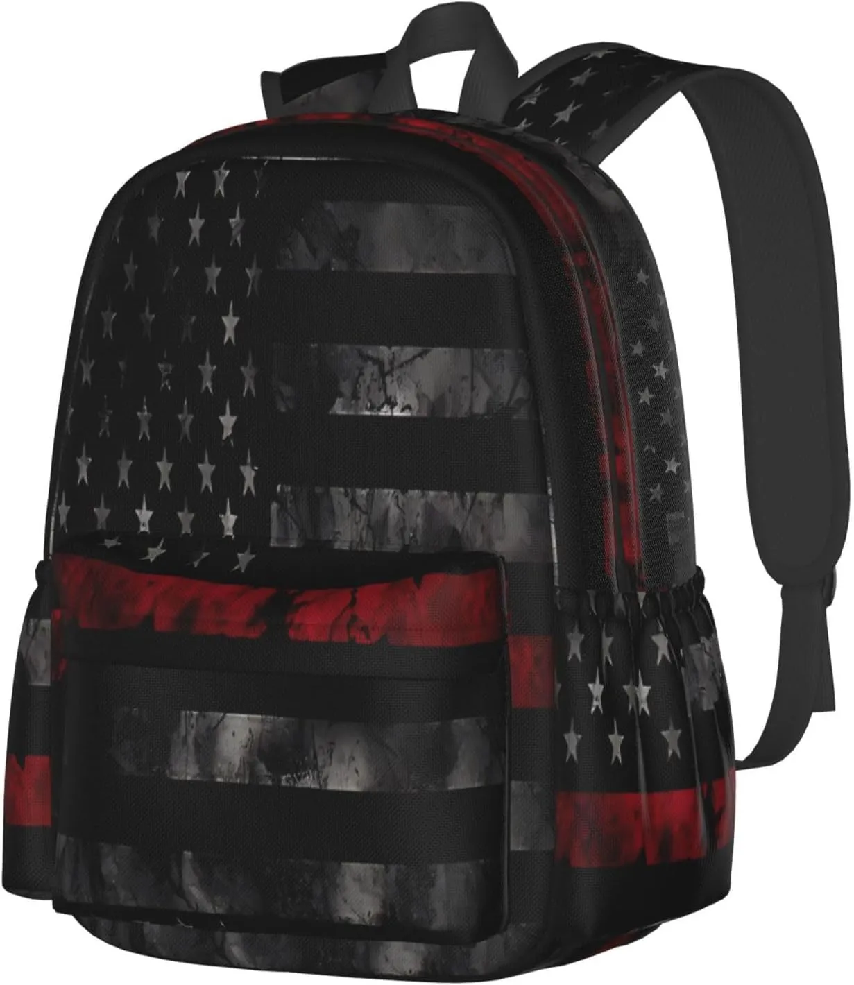 Vintage Thin Red Line American Flag Casual Backpacks Large Travel Backpack Laptop Rucksack Sports Daypack Adjustable Strap Bag for Camping Hiking