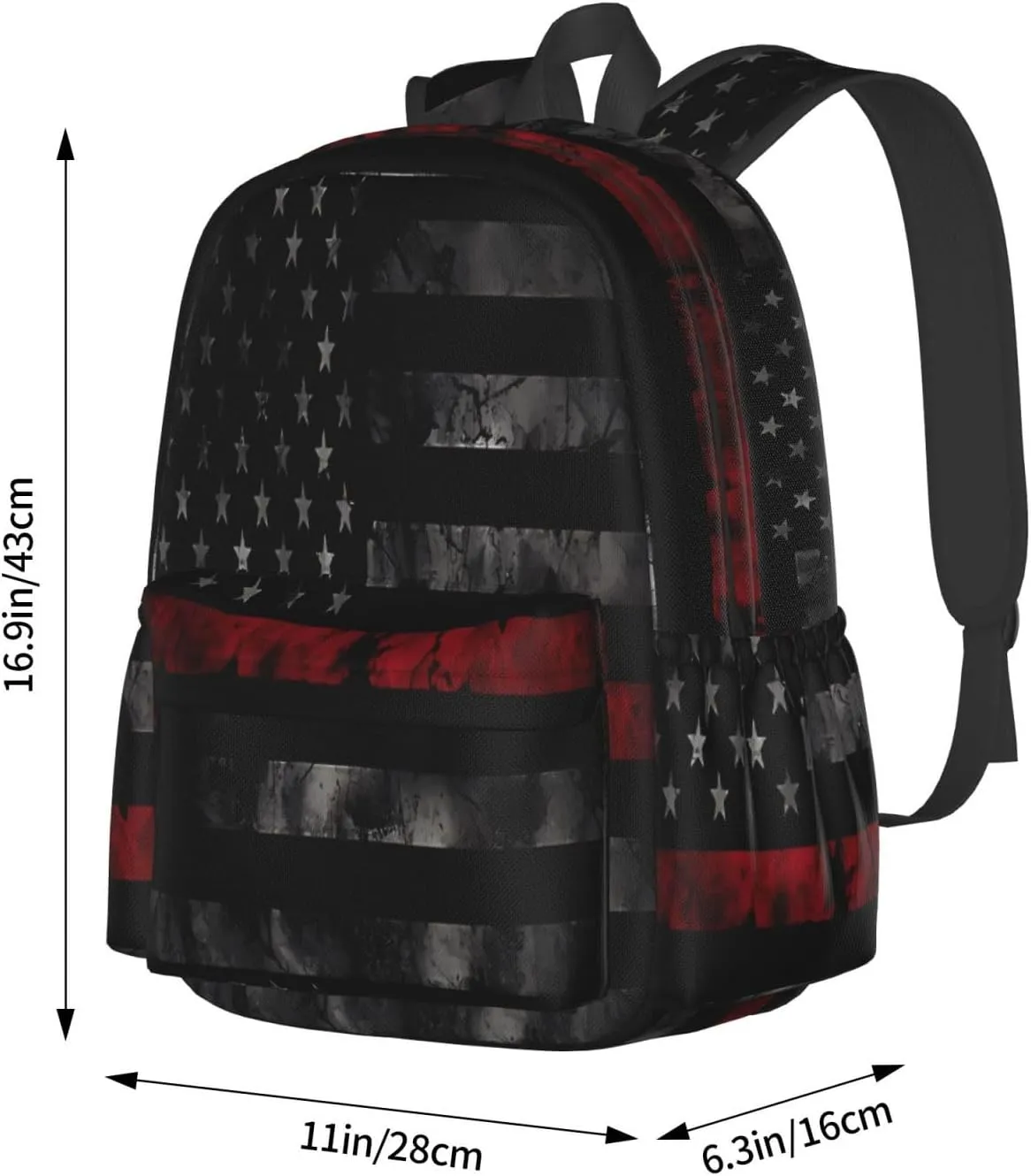 Vintage Thin Red Line American Flag Casual Backpacks Large Travel Backpack Laptop Rucksack Sports Daypack Adjustable Strap Bag for Camping Hiking