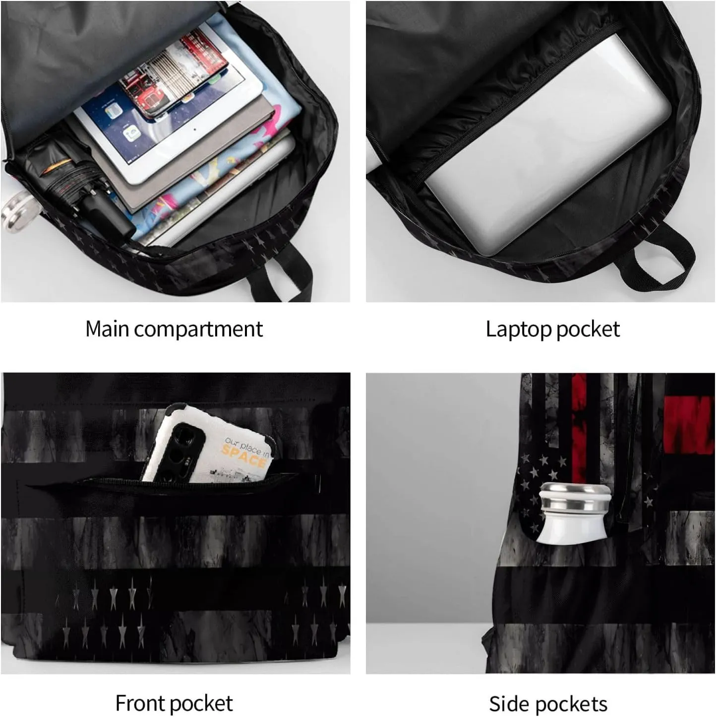 Vintage Thin Red Line American Flag Casual Backpacks Large Travel Backpack Laptop Rucksack Sports Daypack Adjustable Strap Bag for Camping Hiking