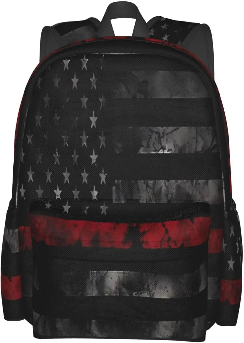 Vintage Thin Red Line American Flag Casual Backpacks Large Travel Backpack Laptop Rucksack Sports Daypack Adjustable Strap Bag for Camping Hiking