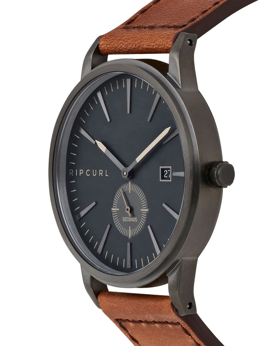 Vision Gunmetal Leather Watch