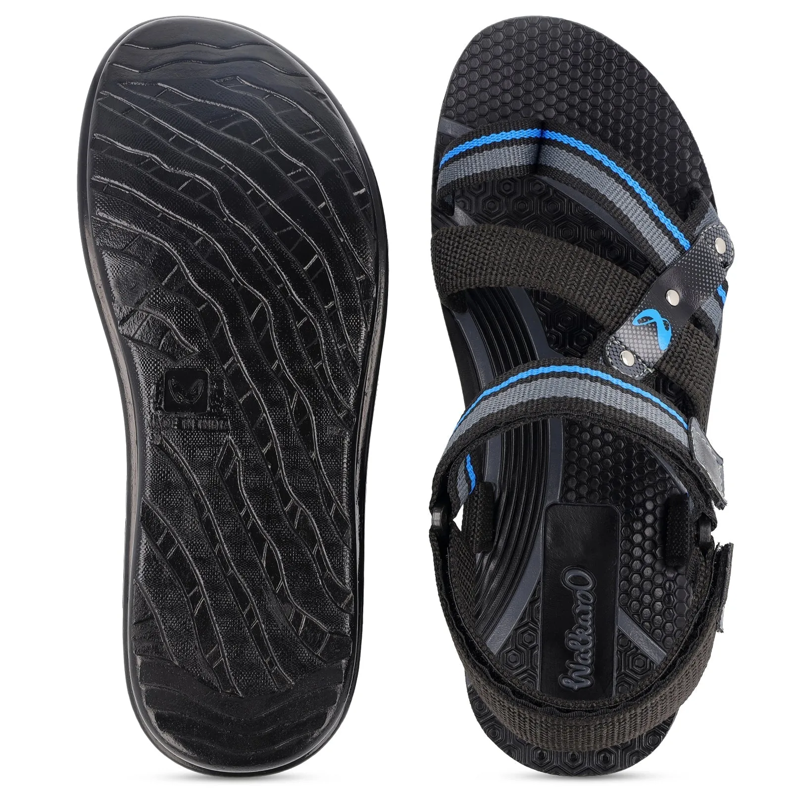 Walkaroo Men Strappy Floater Sandals  - W22108 Black Blue