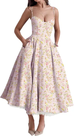 Wedding Guest Dresses for Women Spaghetti Straps Corset Homecoming Floral Cocktail Dress Lace Maxi Prom Dresses
