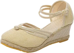 Wedge Sandals for Women 2024 Women Shoes Sandals Platform Wedge Sandals Fashion Versatile Braided Buckle Breathable