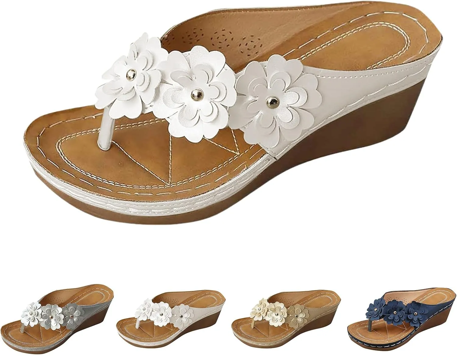 Wedge Sandals for Women 2025 Arch Support Orthopedic Flip Flops, Summer Flowers Clip Toe Platform Sandals Comfortable Slip On Walking Shoes Beach Casual Vacation