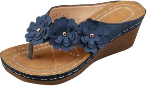 Wedge Sandals for Women 2025 Arch Support Orthopedic Flip Flops, Summer Flowers Clip Toe Platform Sandals Comfortable Slip On Walking Shoes Beach Casual Vacation