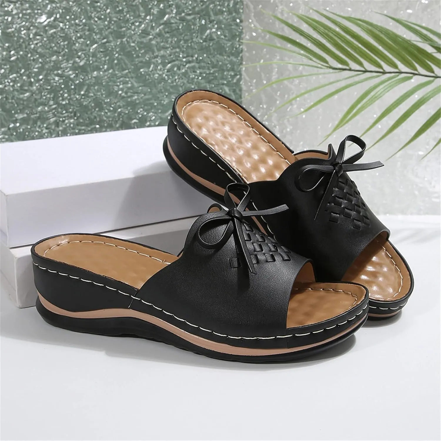 Wedge Sandals for Women Summer Hollow Out Slip On Platform Wedge Sandals Dressy Summer Comfortable Slides Lightweight Memory Foam Platform Shoes Casual Beach Shoes