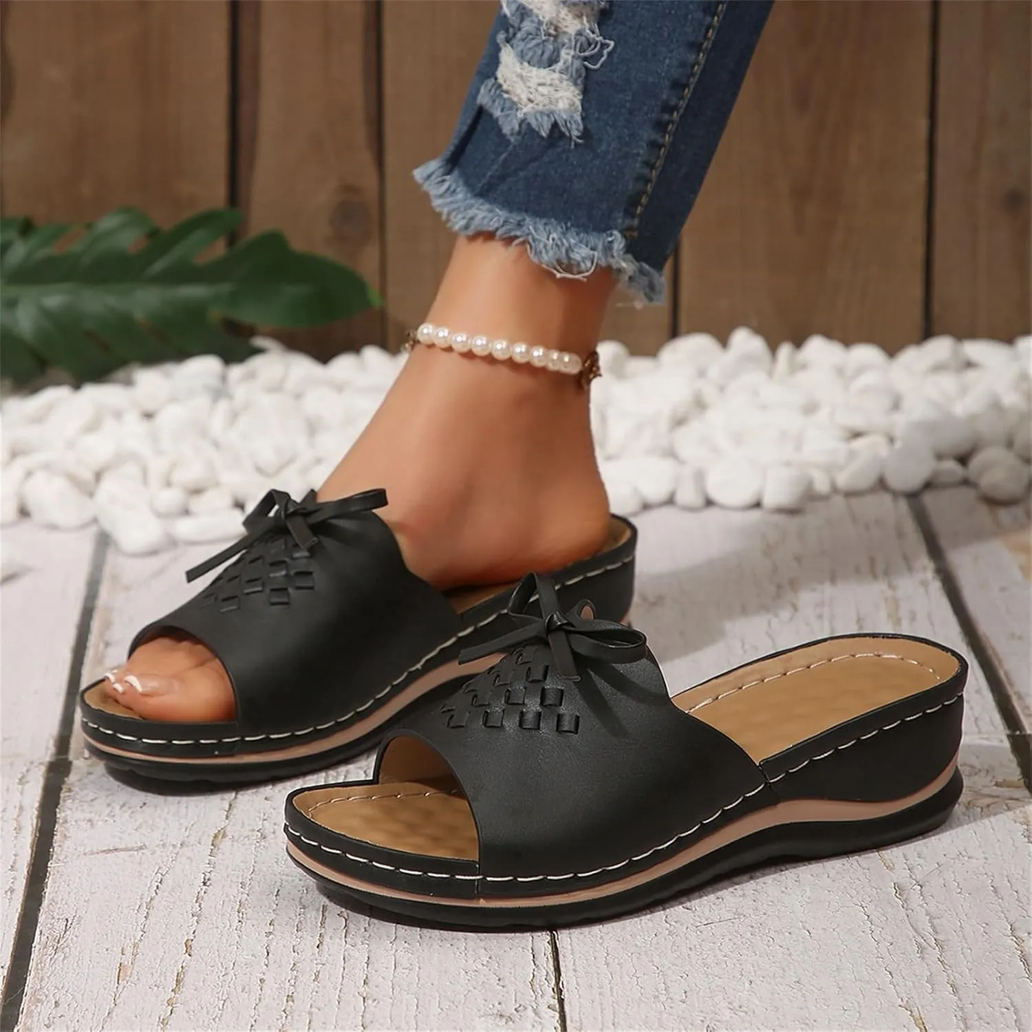 Wedge Sandals for Women Summer Hollow Out Slip On Platform Wedge Sandals Dressy Summer Comfortable Slides Lightweight Memory Foam Platform Shoes Casual Beach Shoes