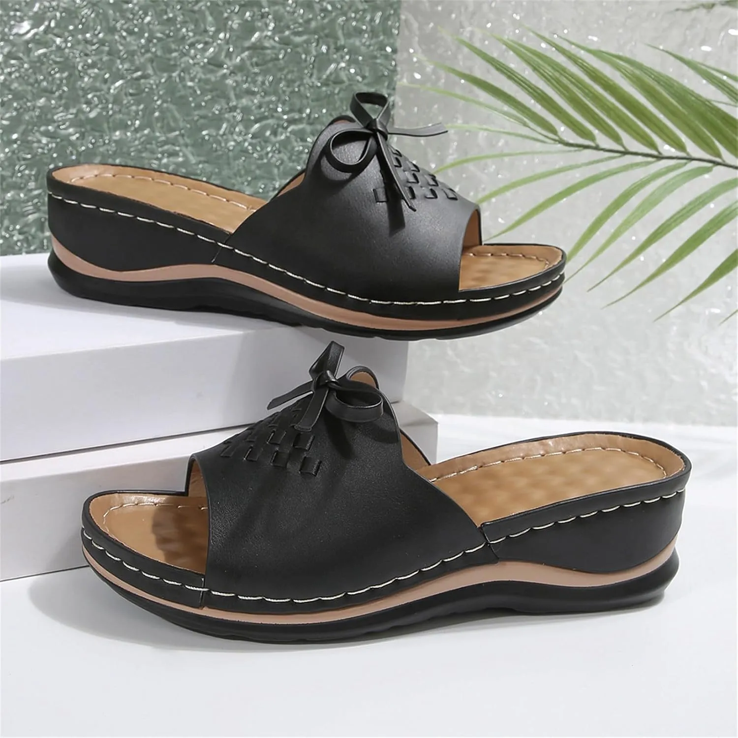 Wedge Sandals for Women Summer Hollow Out Slip On Platform Wedge Sandals Dressy Summer Comfortable Slides Lightweight Memory Foam Platform Shoes Casual Beach Shoes