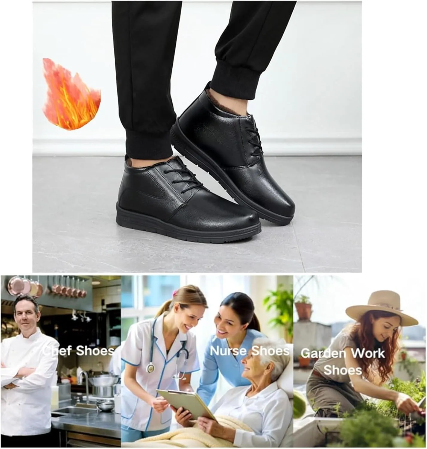 Winter Chef Shoes for Men, Men's Lace-Up Winter Warm Cotton Professional Oil Water Resistant Chef Work Shoes, Fashion Non Slip Food Hospital Service Sneakers, for Restaurant, Nurse