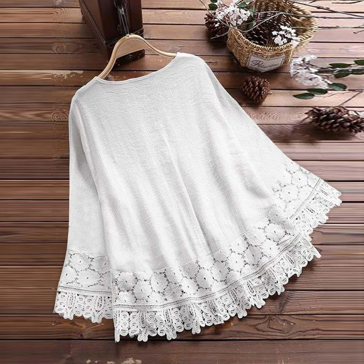 Women 2024 Embroidered Boho Tops Cotton Linen Peasant Blouses Long Sleeve Tunic Shirts Loose Fit Boho Trendy Clothes