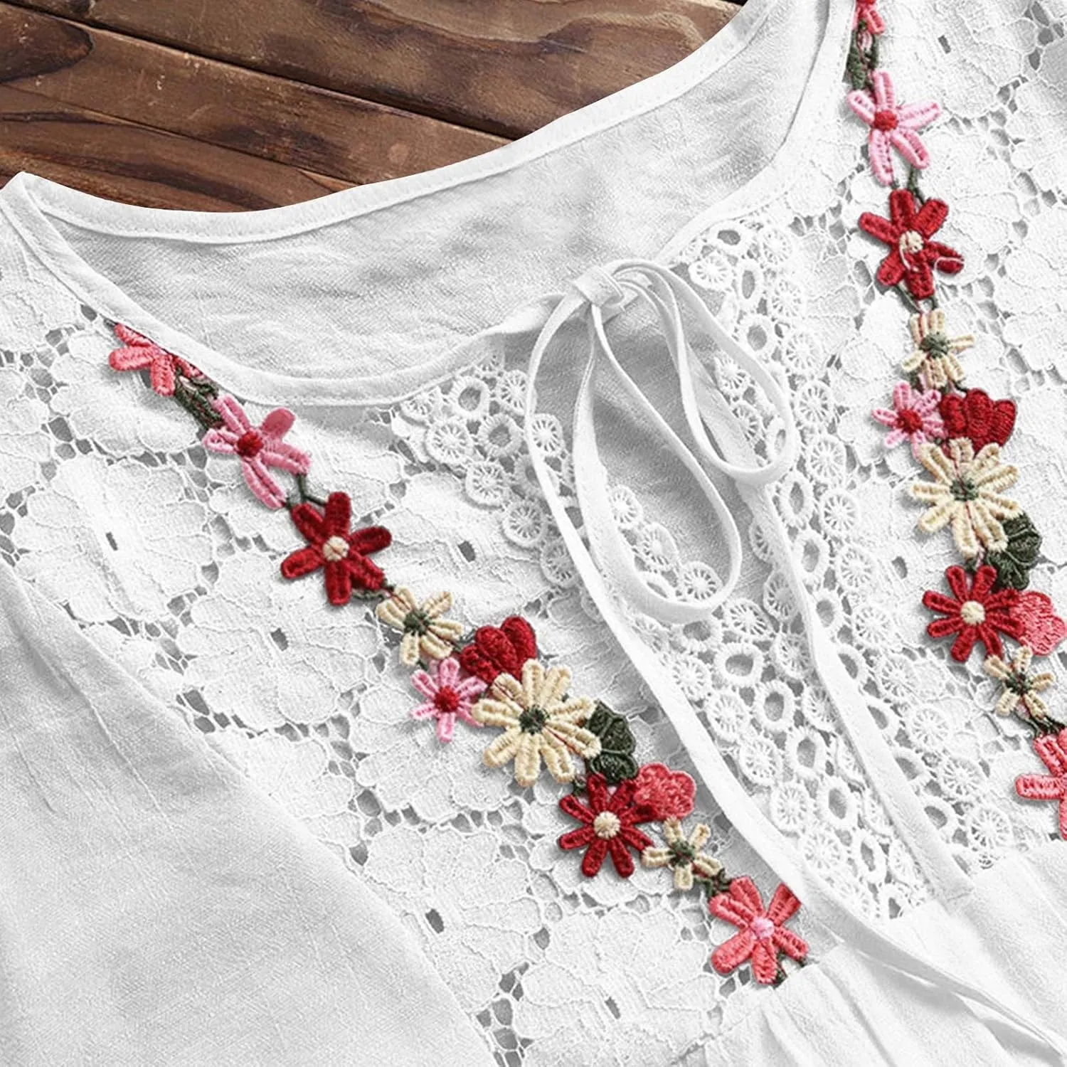 Women 2024 Embroidered Boho Tops Cotton Linen Peasant Blouses Long Sleeve Tunic Shirts Loose Fit Boho Trendy Clothes