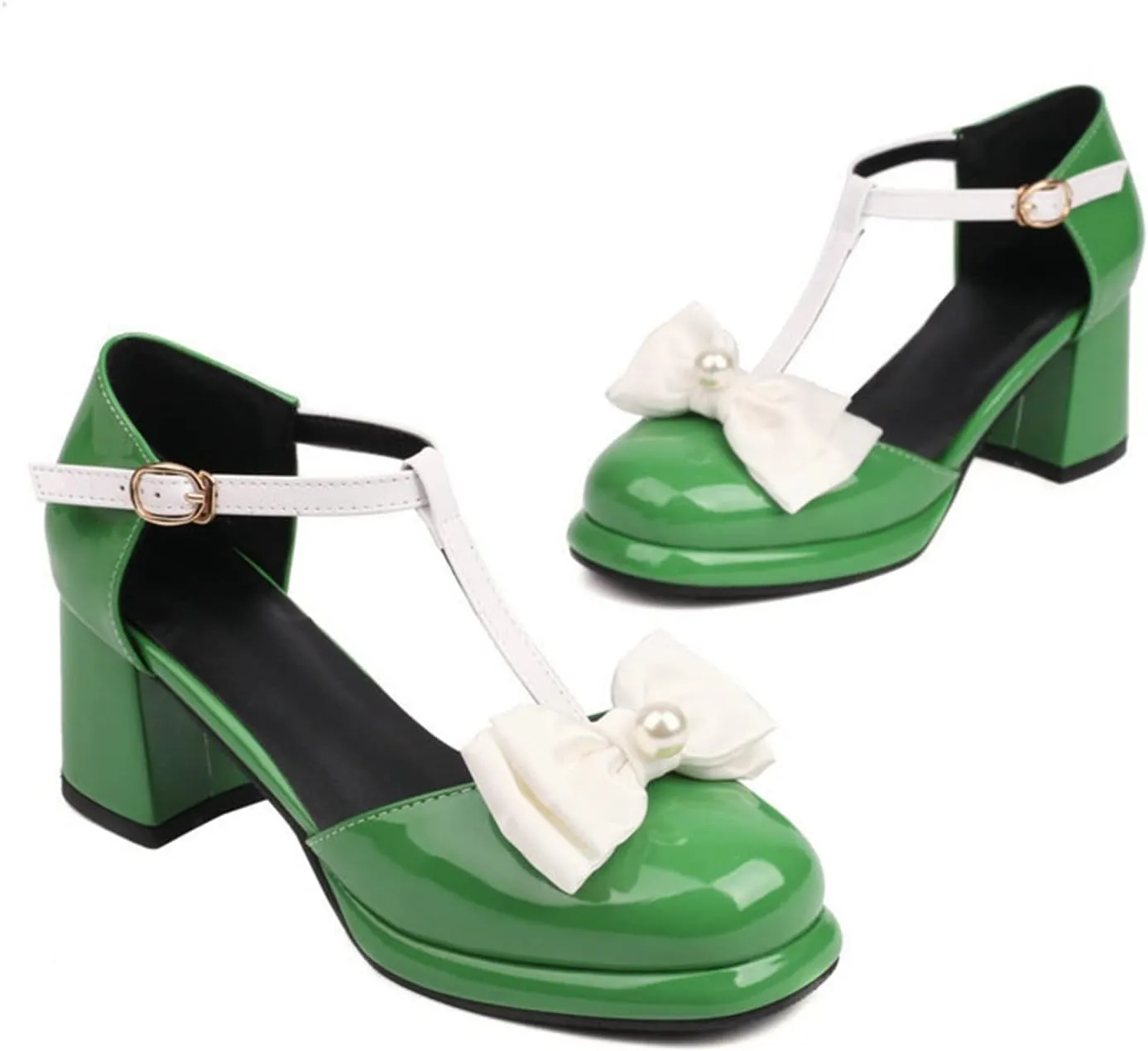 Women Closed Toe Sandals Platform Mary Jane Pumps T-Strap Bow Chunky Block Heel Fashion Dress Shoes