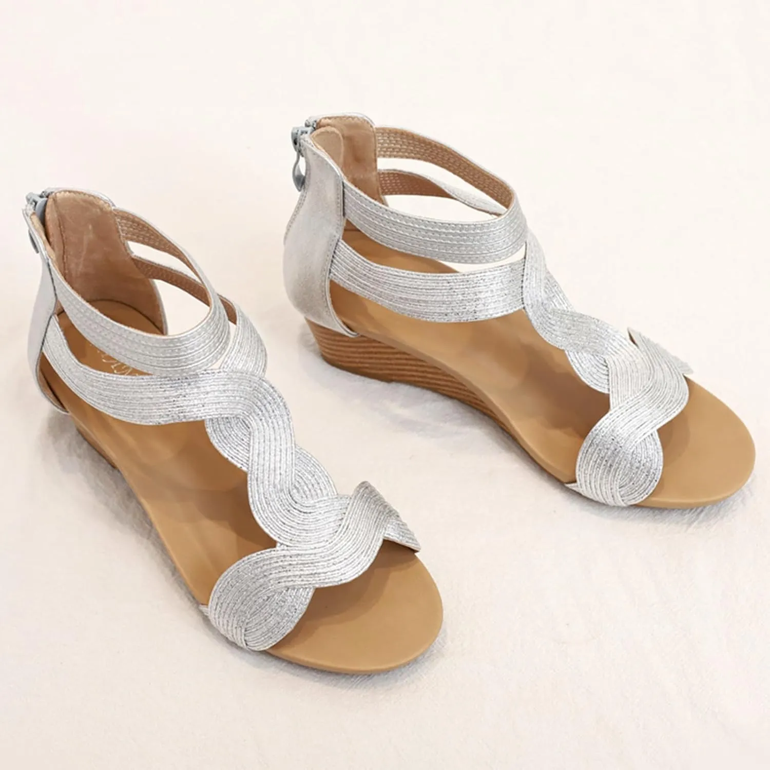 Women Gladiator Sandals Retro Wedge Heel Fashion Trendy Sparkly Rhinestone Open Toe Casual Dressy Sandals Elegant Evening Wedding Prom Shoes 2025