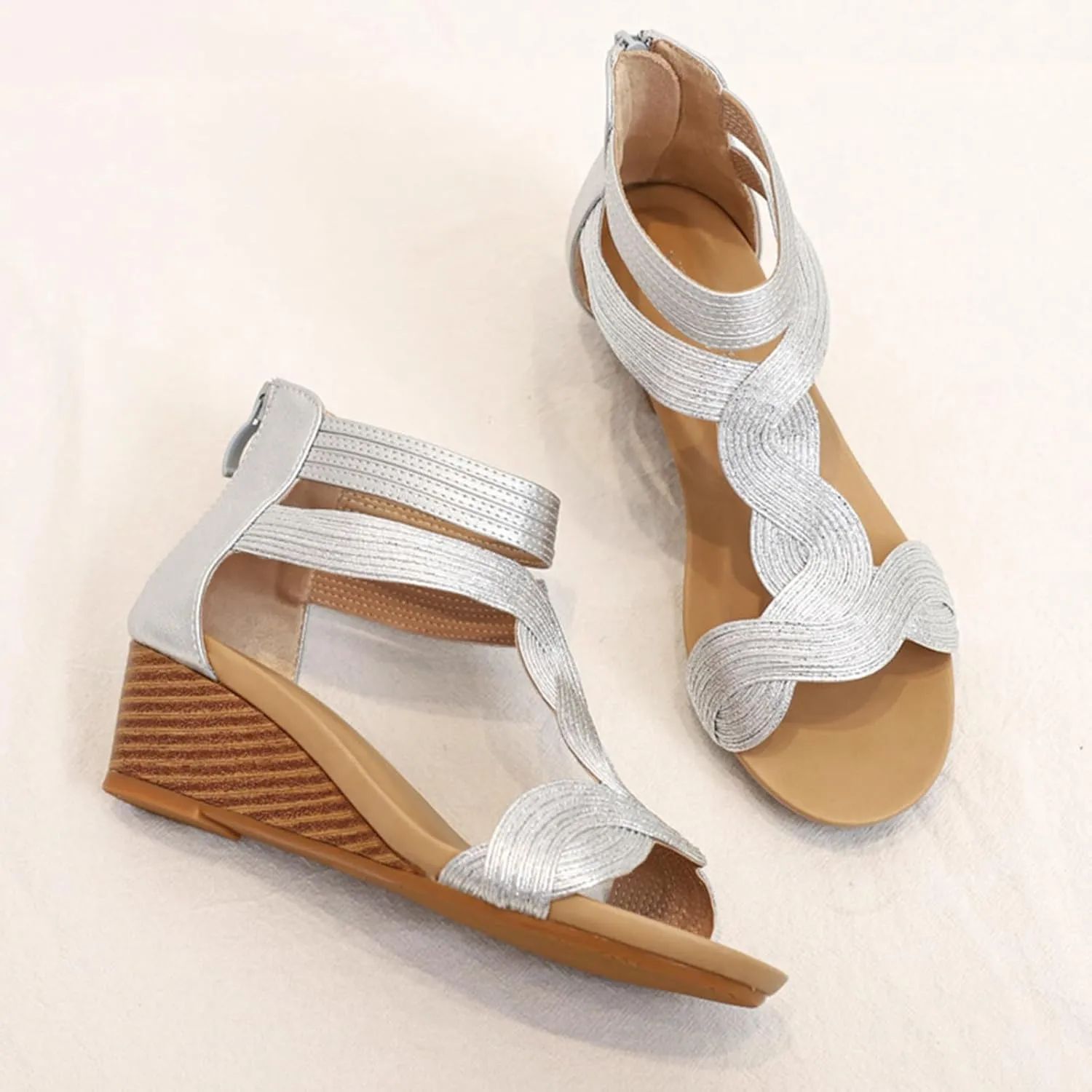 Women Gladiator Sandals Retro Wedge Heel Fashion Trendy Sparkly Rhinestone Open Toe Casual Dressy Sandals Elegant Evening Wedding Prom Shoes 2025