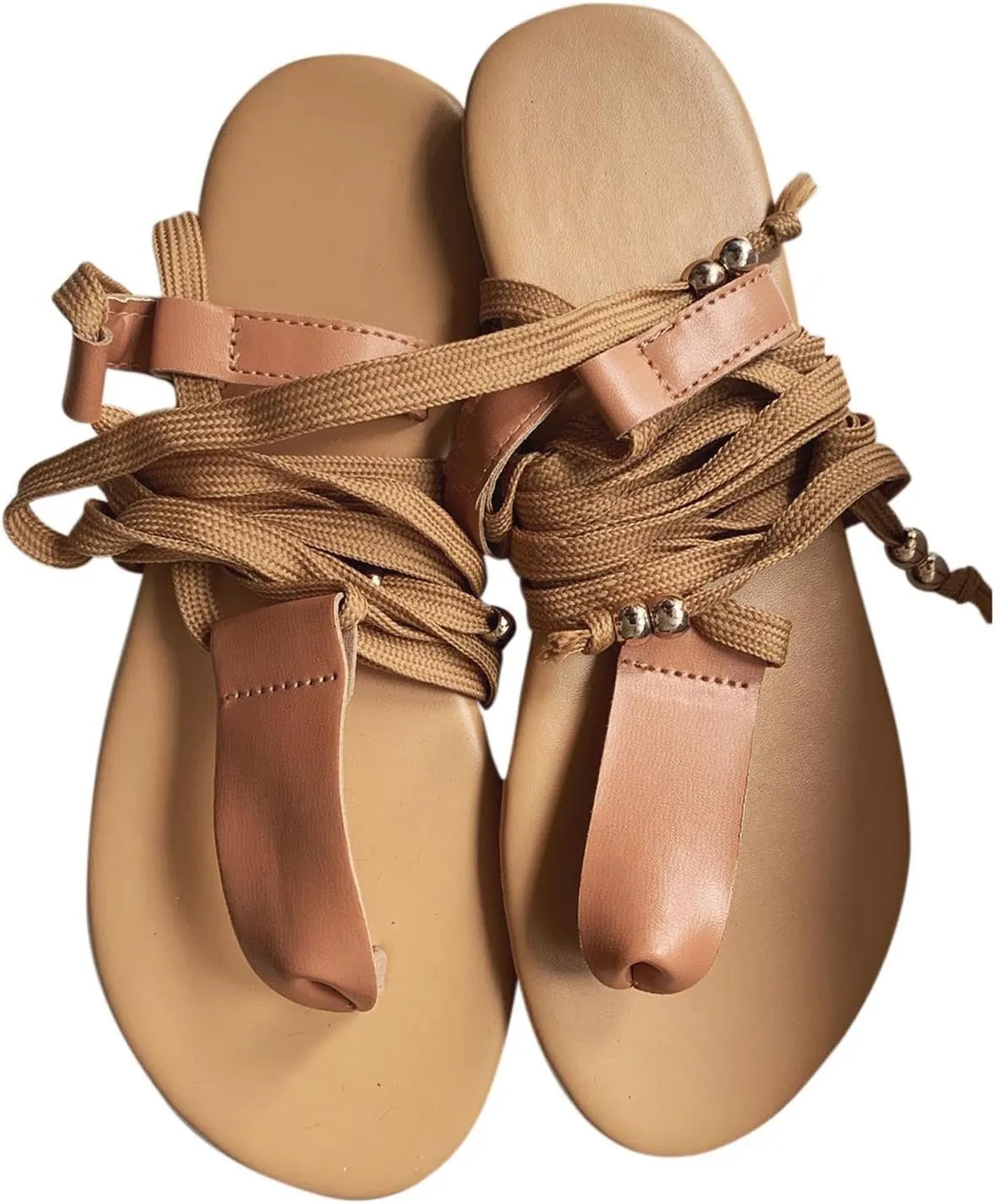 Women Lace Up Strappy Thong Sandals Summer Trendy Beach Flat Sandal Clip Toe Comfort Shoes Flip Flops 2025 New