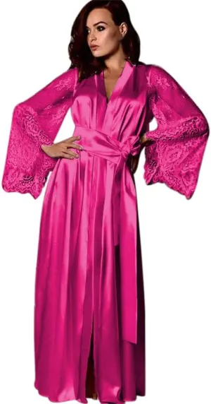Women Sexy Silk Satin Long Robe Nightdress Lace Long Sleeve Dressing Gown Ladies Bridesmaid Robe Nightgown Sleepwear
