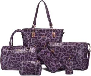 Women Tote Bag Crocodile Pattern Shoulder Bag Handbag Satchel Purse 6psc