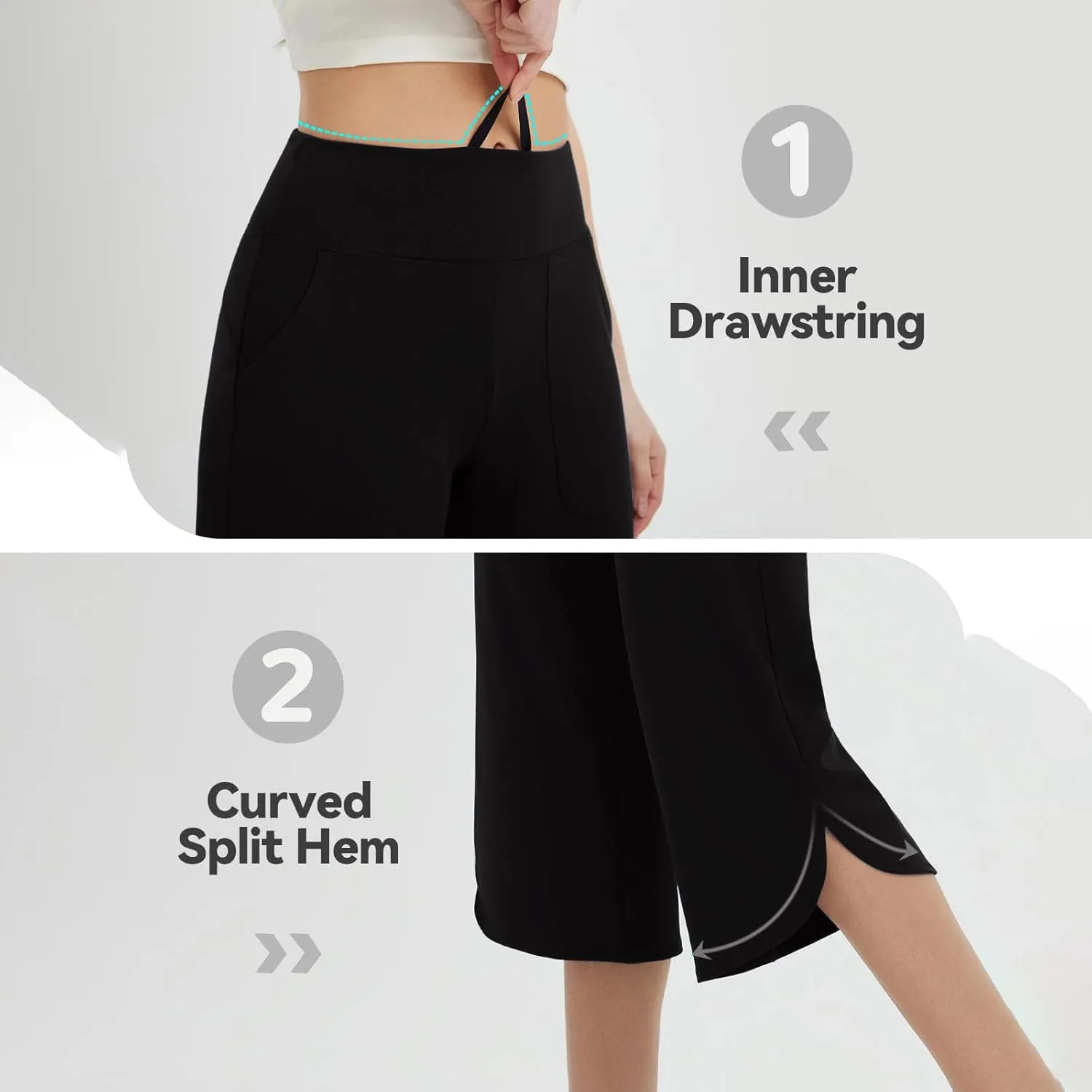Womens Capri Yoga Pants Loose Fit Stretch Training Pant Wide Leg Split Leggings Athletic Running Workout Trousers