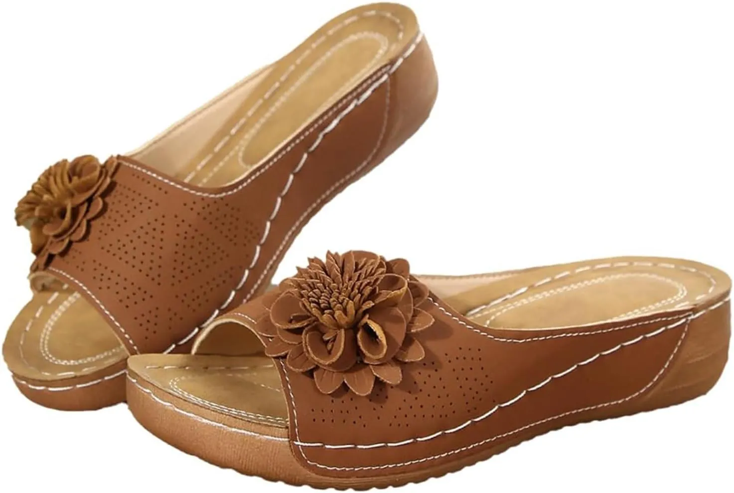 Womens Comfortable Orthopedic Wedge Sandals Open Toe Mid Heel Platform Low Slides Ladies Dressy Slipper Slip-on Slipper Flower Hollow Platform Slides Beach Shoes