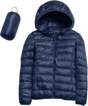 Women's Down Jacket Hooded Windproof Puffer Coat Packable Warm Winter Jacket Lightweight Ladies Parka Dowm Jacket Zipper