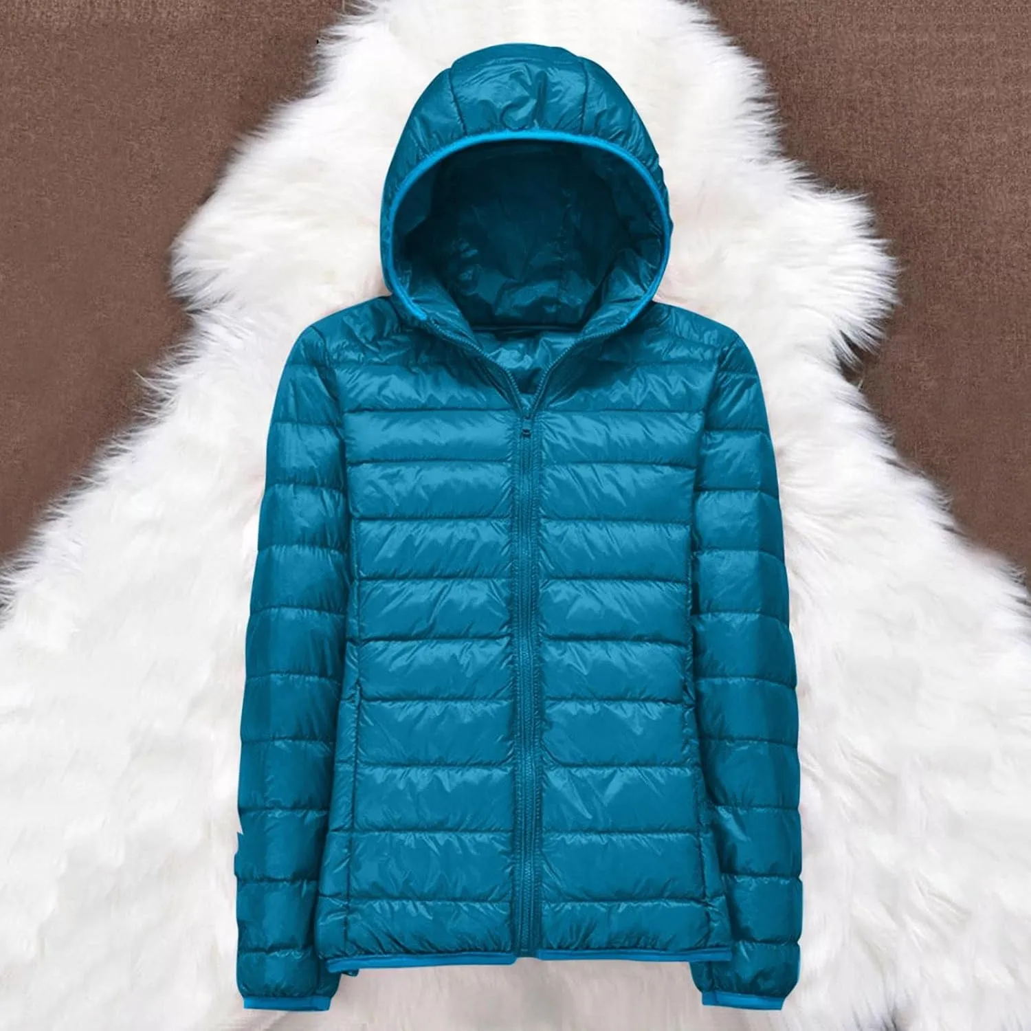 Women's Down Jacket Hooded Windproof Puffer Coat Packable Warm Winter Jacket Lightweight Ladies Parka Dowm Jacket Zipper
