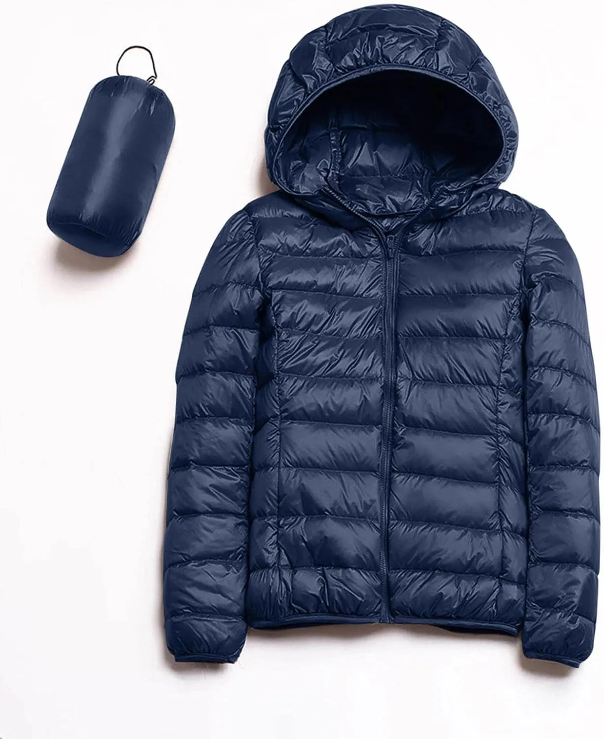 Women's Down Jacket Hooded Windproof Puffer Coat Packable Warm Winter Jacket Lightweight Ladies Parka Dowm Jacket Zipper