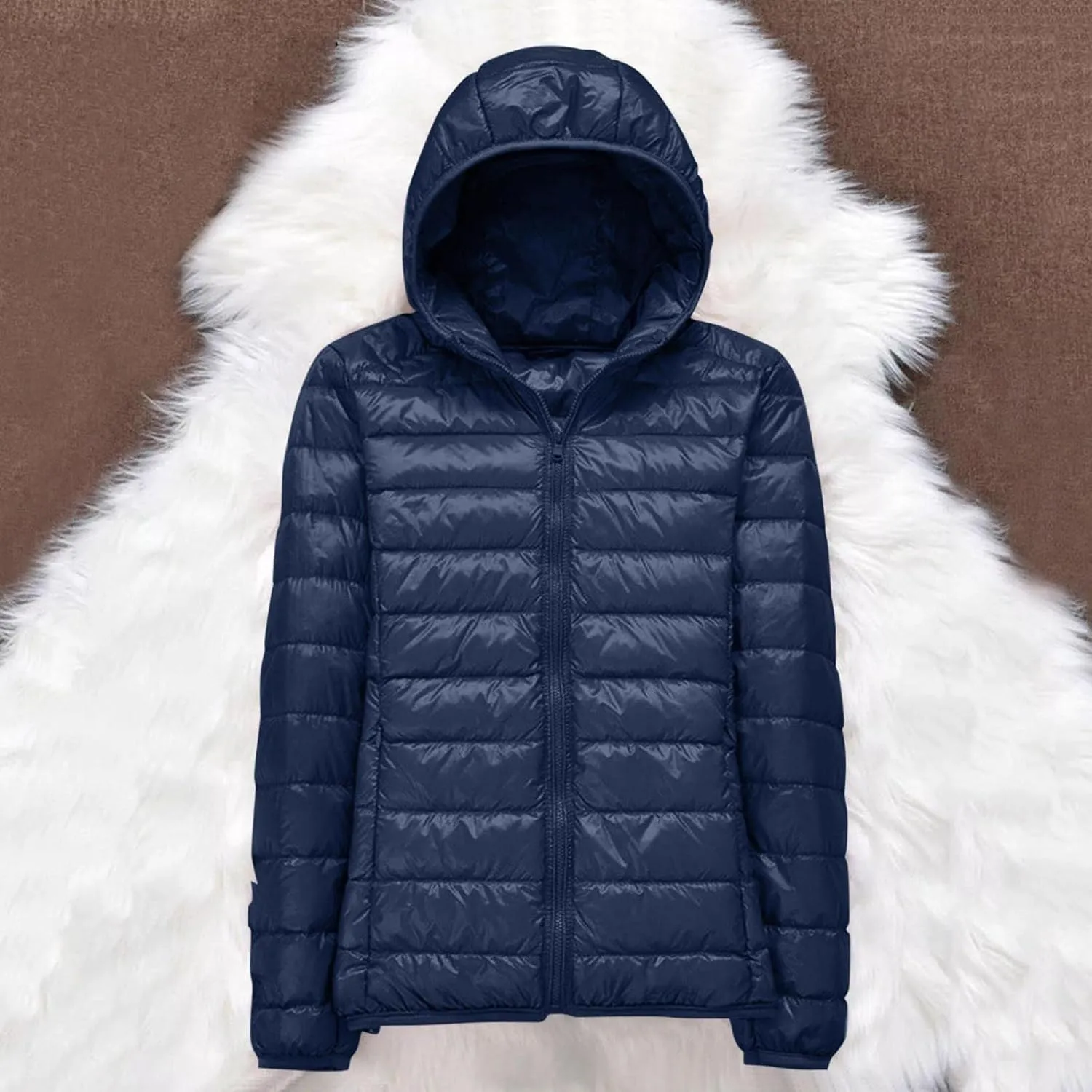 Women's Down Jacket Hooded Windproof Puffer Coat Packable Warm Winter Jacket Lightweight Ladies Parka Dowm Jacket Zipper