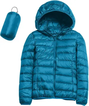 Women's Down Jacket Hooded Windproof Puffer Coat Packable Warm Winter Jacket Lightweight Ladies Parka Dowm Jacket Zipper