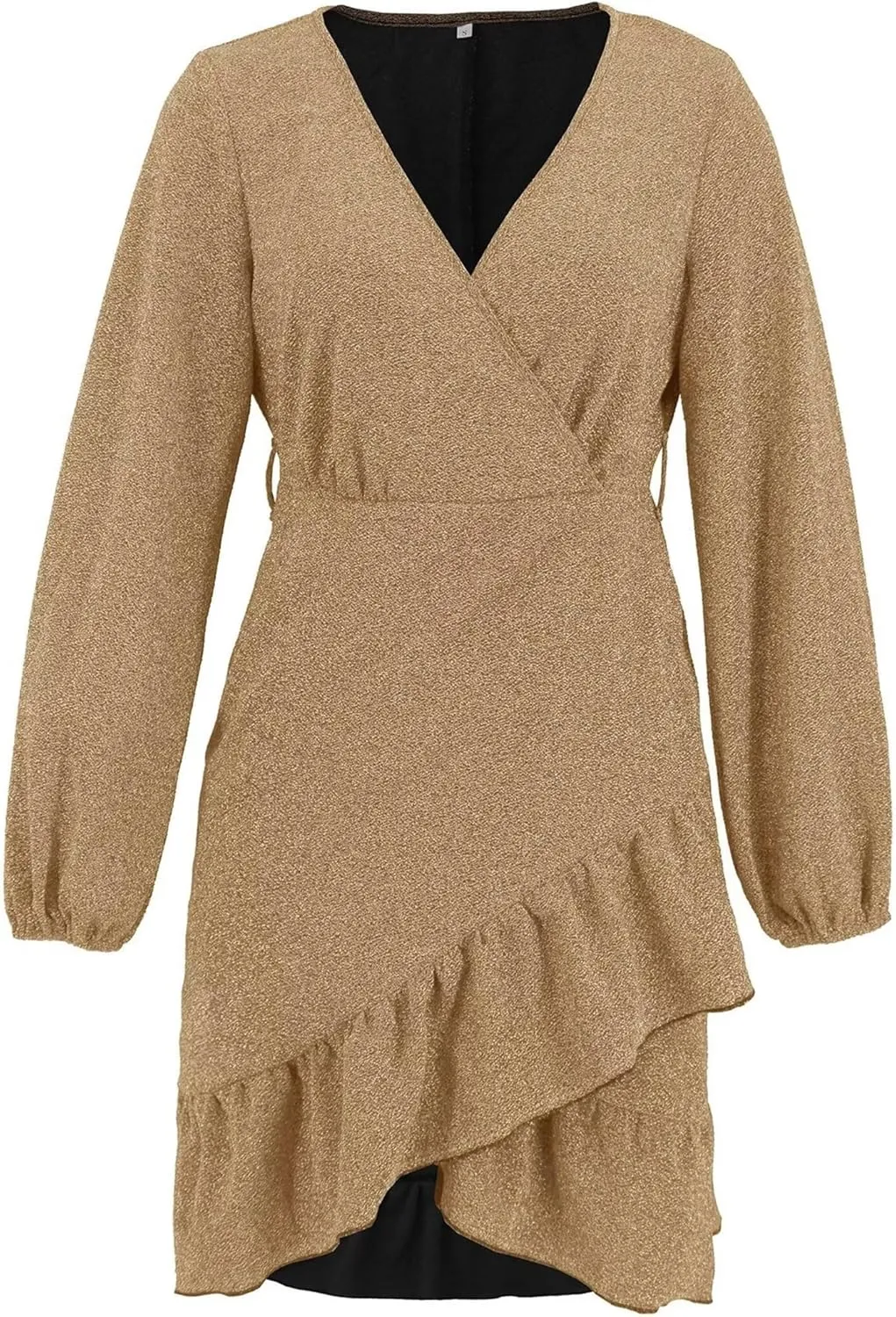 Womens Fashion Dress Casual Long Sleeve V Neck Dress Ruffle Mini Dress Sexy Club Dress Party Cocktail Dress with Belt
