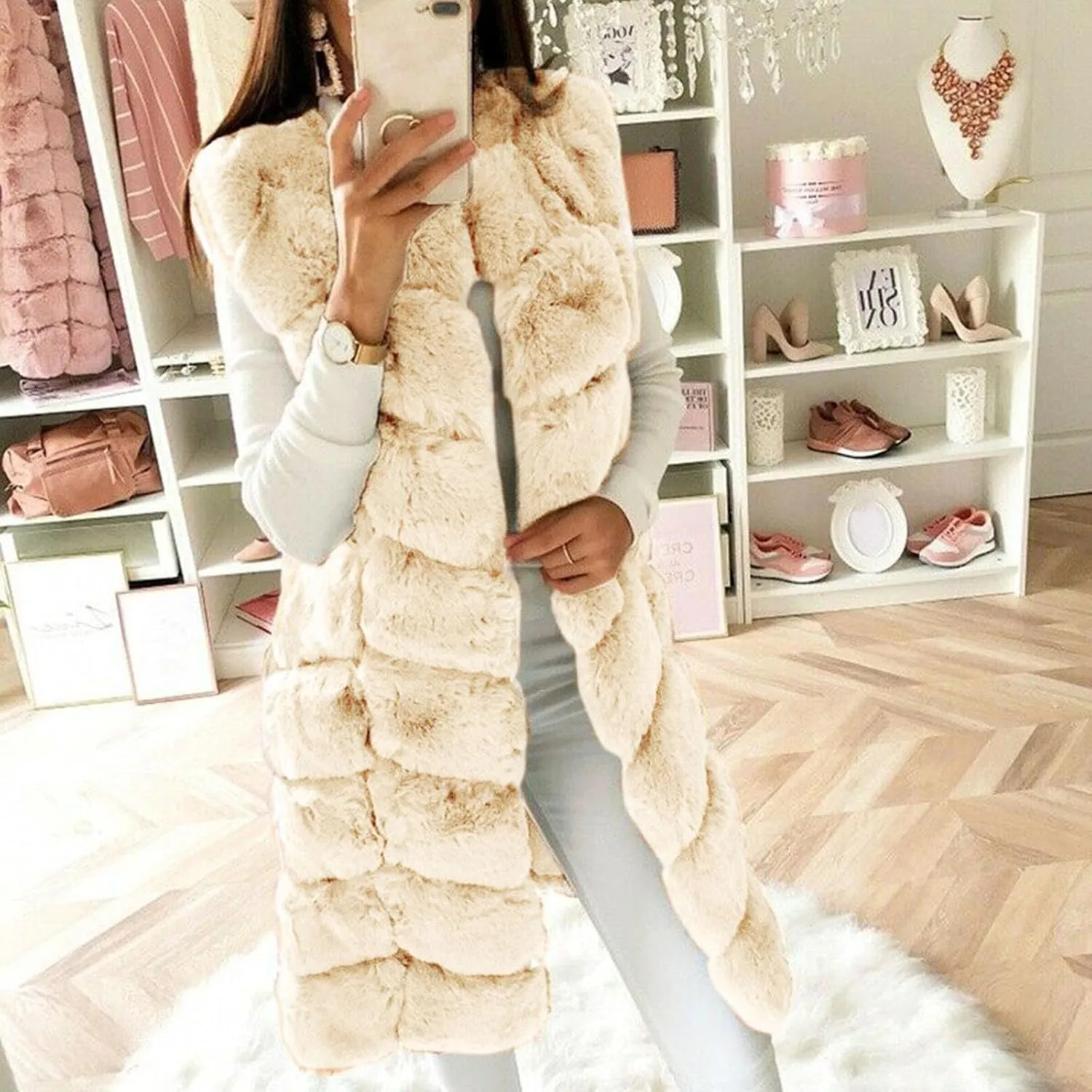 Womens Faux Fur Gilet Coats Sleeveless Waistcoat Solid Color Warmer Jacket Fluffy Coat Winter Outwear Tops