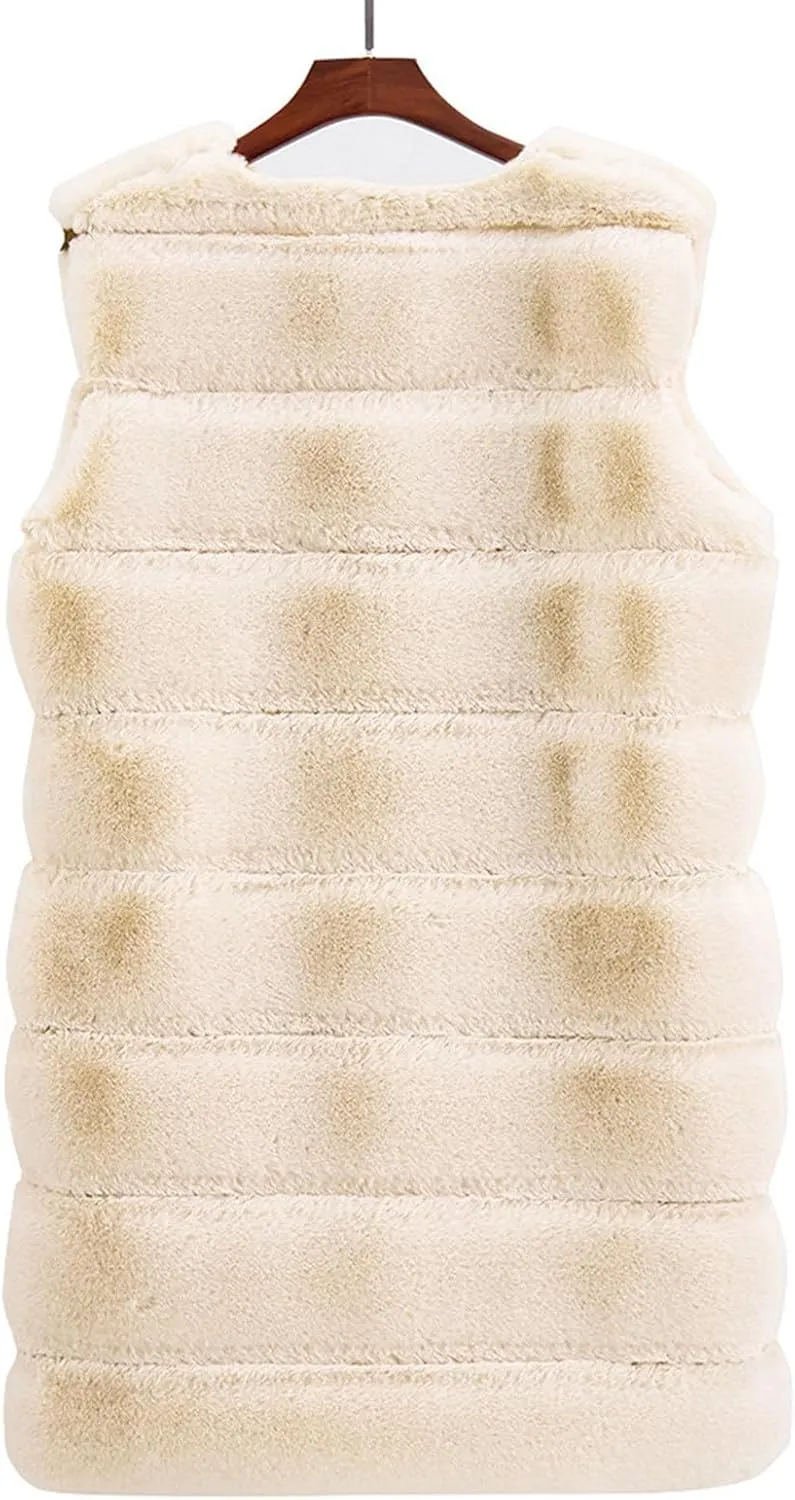 Womens Faux Fur Gilet Coats Sleeveless Waistcoat Solid Color Warmer Jacket Fluffy Coat Winter Outwear Tops