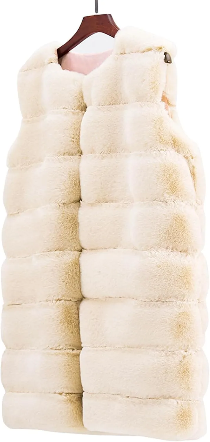 Womens Faux Fur Gilet Coats Sleeveless Waistcoat Solid Color Warmer Jacket Fluffy Coat Winter Outwear Tops