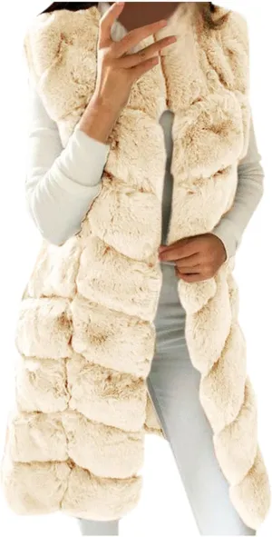 Womens Faux Fur Gilet Coats Sleeveless Waistcoat Solid Color Warmer Jacket Fluffy Coat Winter Outwear Tops