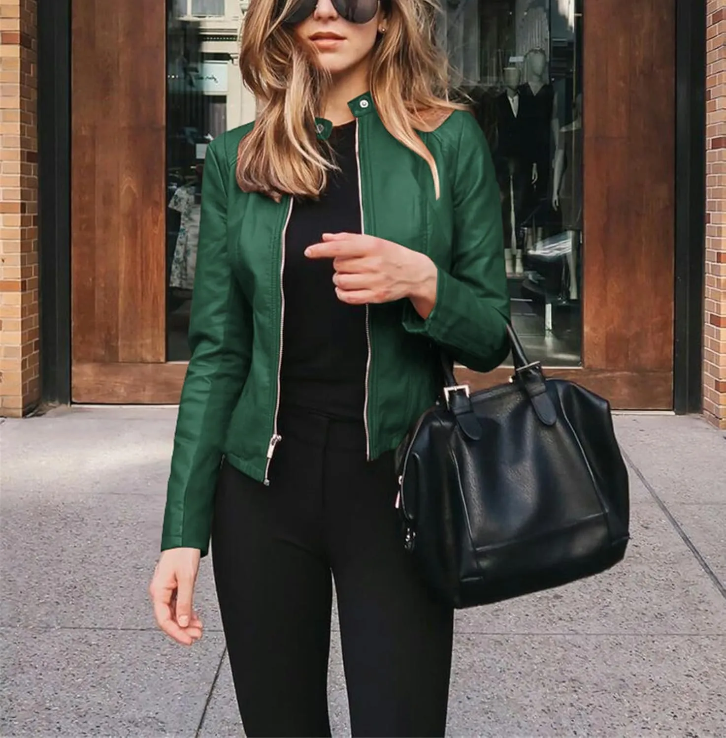 Women's Faux Leather Moto Biker Short Coat Jacket 2024 Summer Solid Color Zip Up Slim Lightweight Motorcycle Outwear