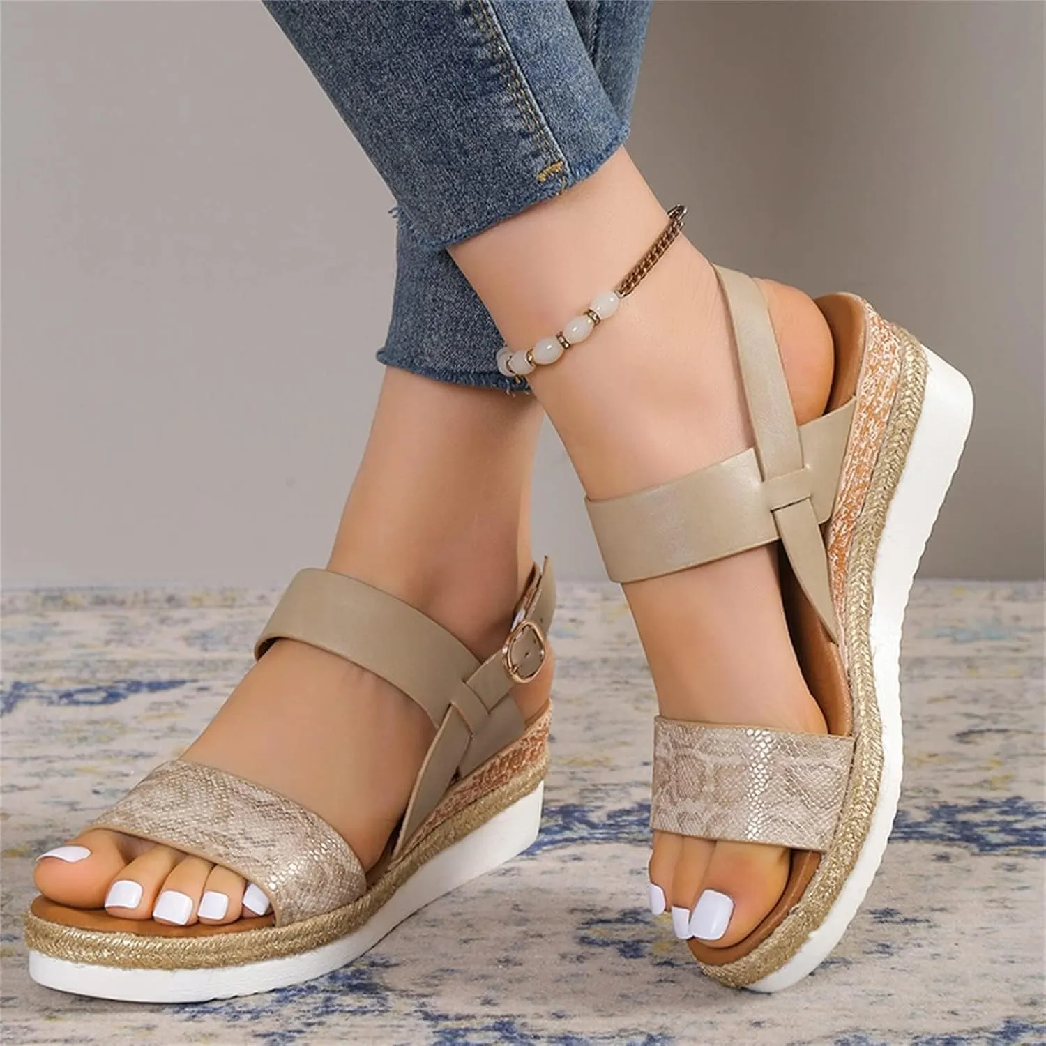 Womens High Wedge Sandals Comfortable Dressy Ankle Strap Platform Shoes Boho Beach Summer Sandals