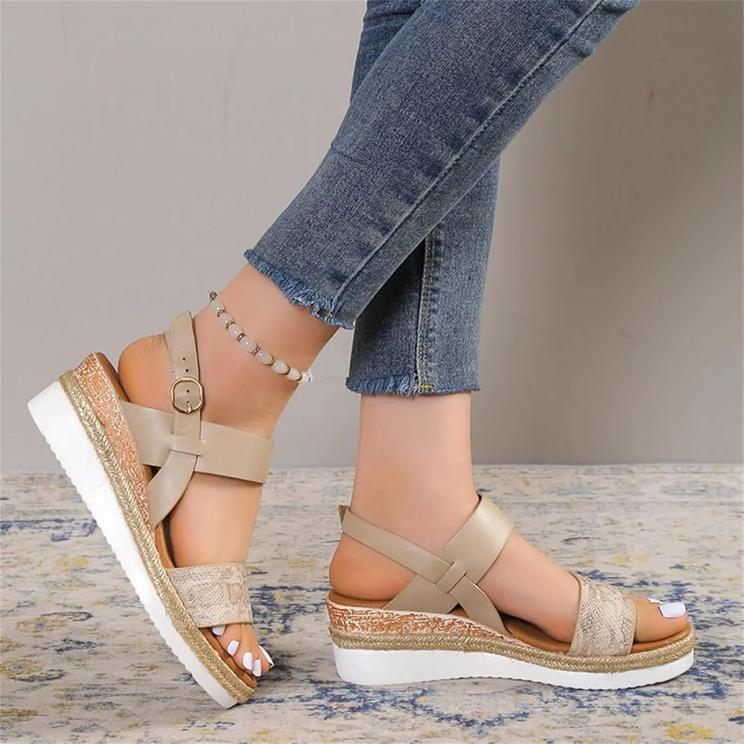 Womens High Wedge Sandals Comfortable Dressy Ankle Strap Platform Shoes Boho Beach Summer Sandals