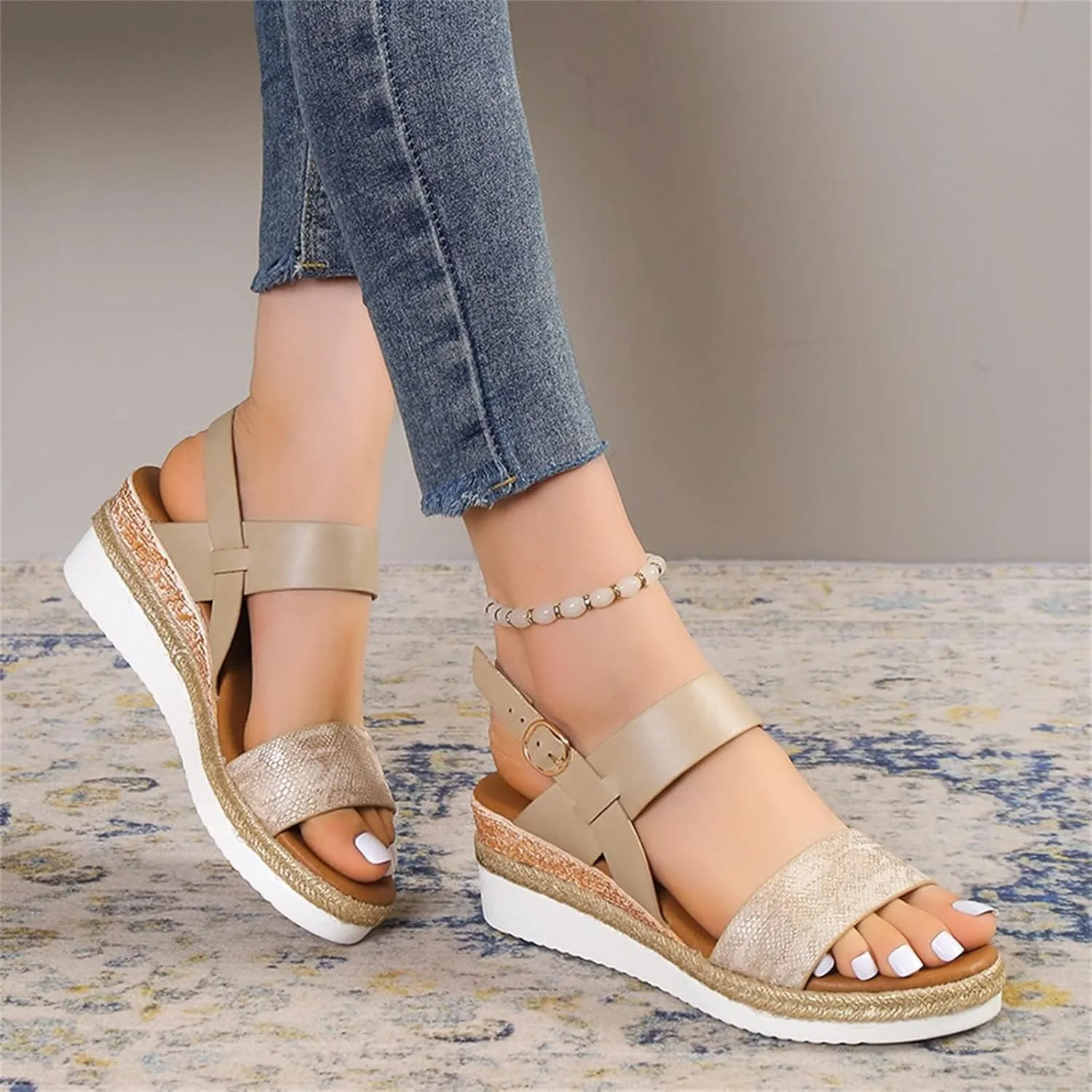 Womens High Wedge Sandals Comfortable Dressy Ankle Strap Platform Shoes Boho Beach Summer Sandals
