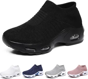 Women's Knit Orthopedic Sock Sneakers Lightweight Breathe Mesh Slip-On Air Cushion Sole Daily Nursing Work Walking Shoes