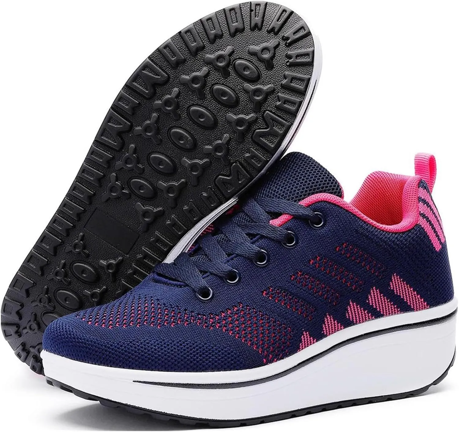 Women's Lace Up Wedge Inner Heightening Walking Shoe Breathable Fashion Sneakers Lightweight Non Slip Workout Shoes
