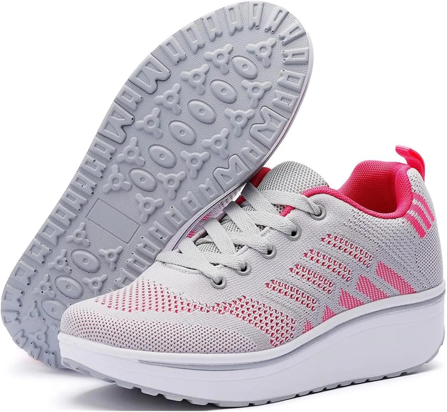 Women's Lace Up Wedge Inner Heightening Walking Shoe Breathable Fashion Sneakers Lightweight Non Slip Workout Shoes