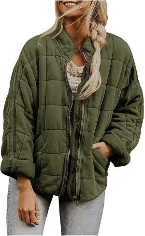 Women's Lightweight Quilted Down Coat Oversized 2024 Long Sleeve Zip Packable Short Puffer Jackets