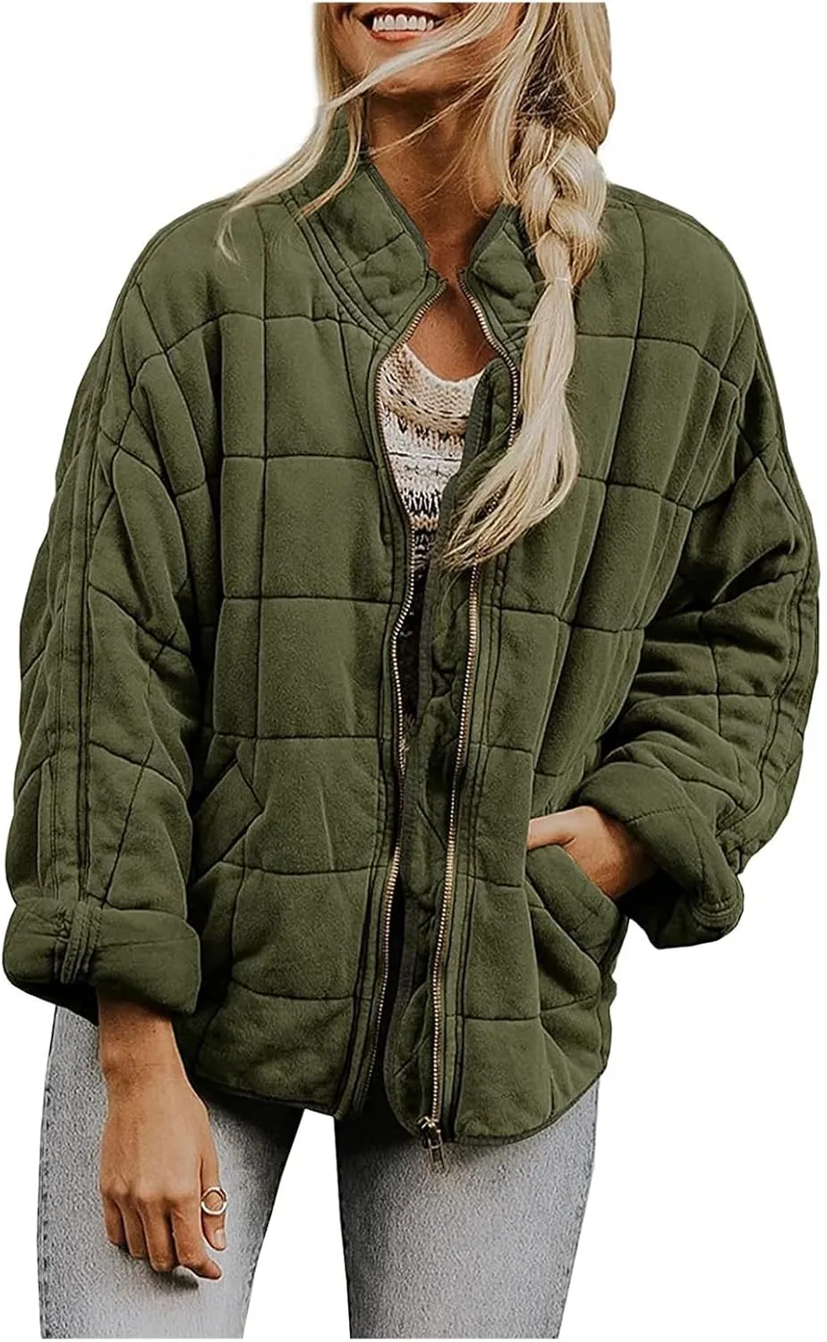 Women's Lightweight Quilted Down Coat Oversized 2024 Long Sleeve Zip Packable Short Puffer Jackets