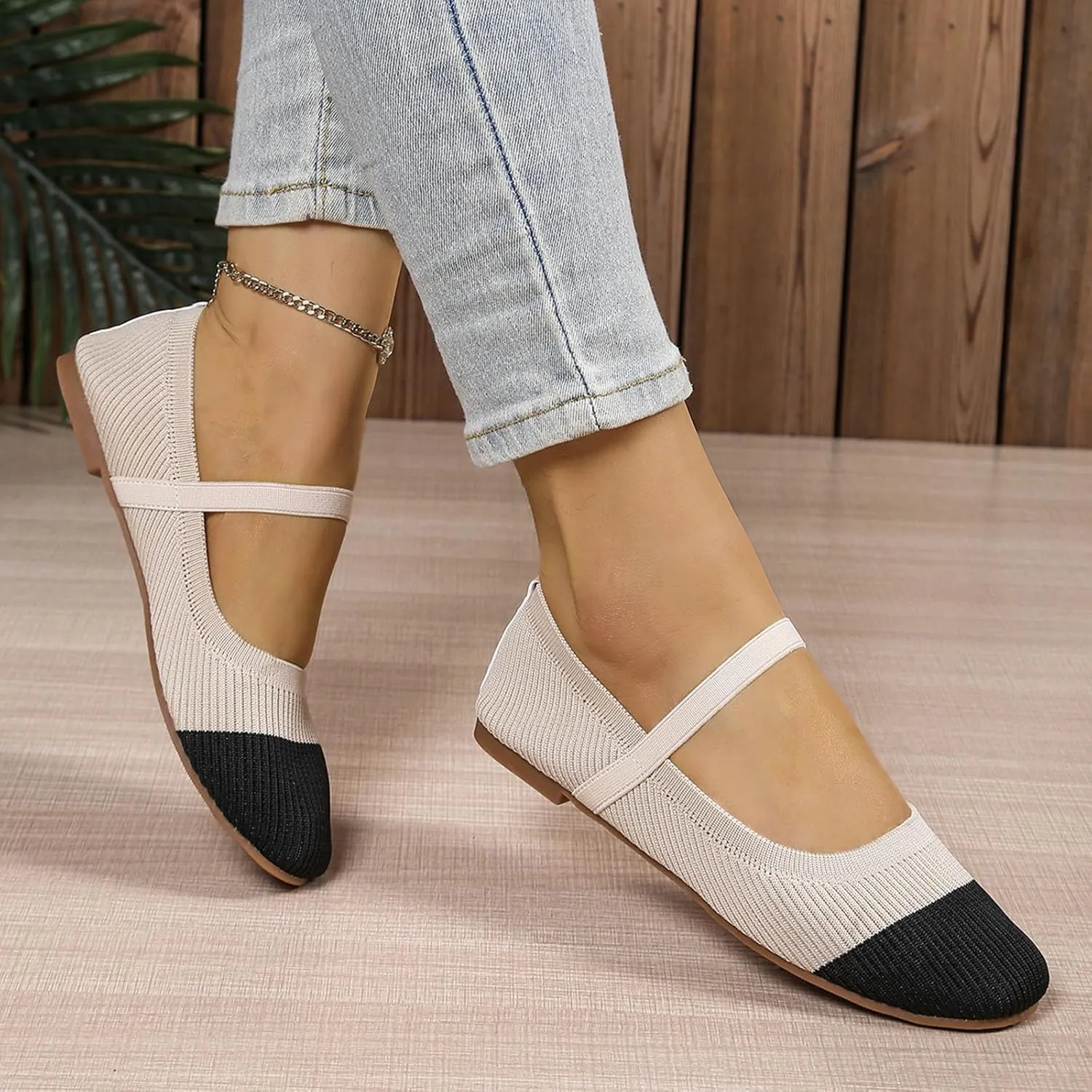 Womens Mesh Flats Shoes Breathable Slip on Shoes Casual Color Block Comfortable Walking Shoes Ballet Flats Dress Shoes