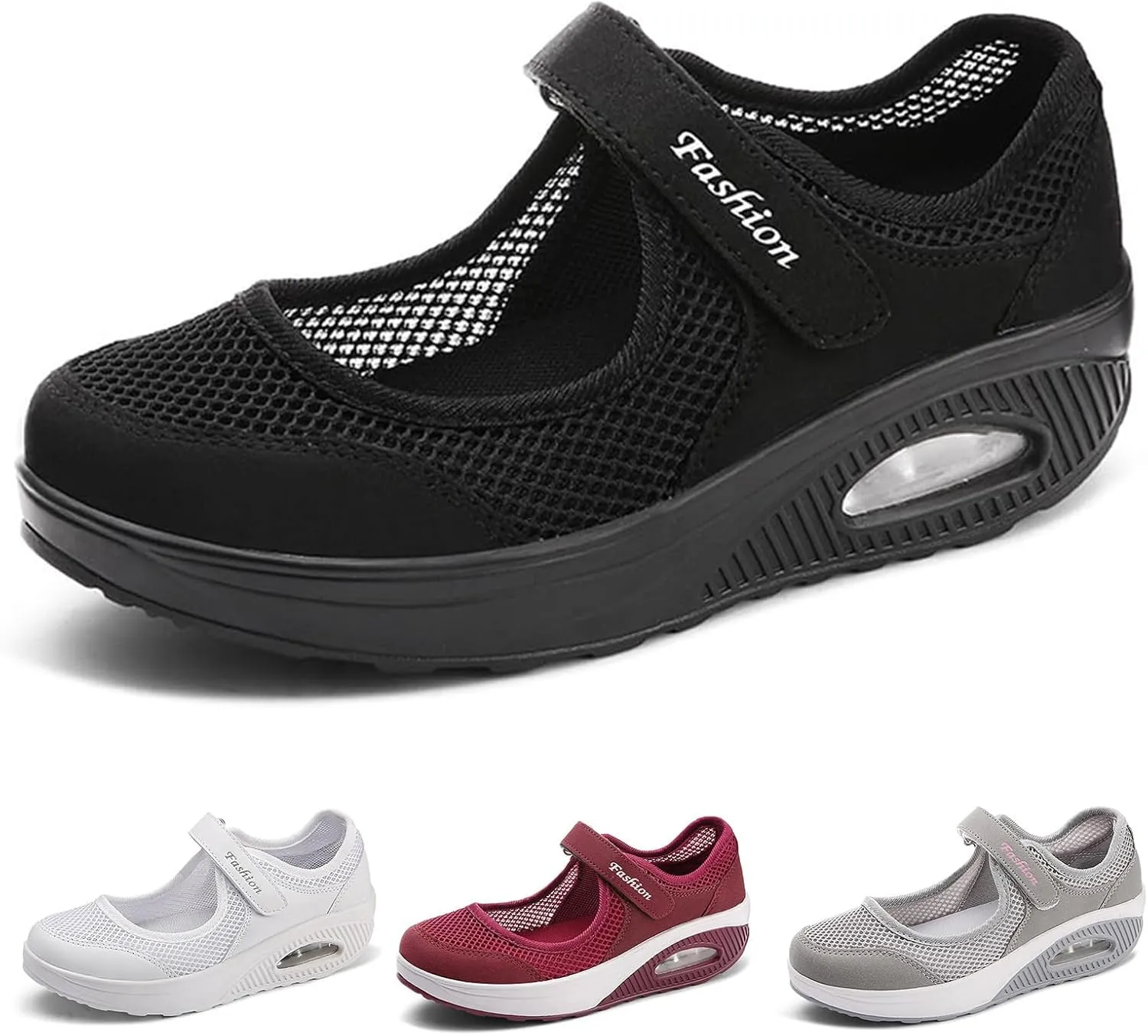 Womens Mesh Walking Shoes Non-Slip Adjustable Breathable Shoes Casual Nursing Orthotic Diabetes Sneaker Lightweight Mary Jane Shoes Plantar Fasciitis